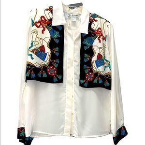 Vintage Casual Corner Rope Print Blouse